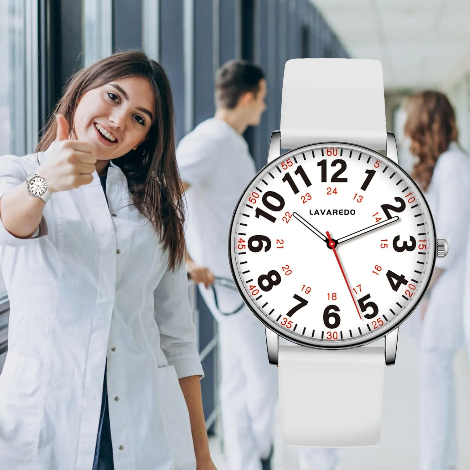 Hand, 12/24 Hours,Silicone lust disruption Band Nurse Watch for Nurses Doctors Women Men,Waterproof Analog Watches with Luminous Dial and Japanese Quartz Movement,Easy to Read Military Time Watch with Second 