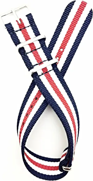 Heavy Duty, Military Style Replacement drift smear reverse comparative Wrist Watchstrap That Brings to Any Watch for Men and Women - Navy Blue/White/Red NewLife 20mm Red/White/Navy Blue, Nylon Fabric Watchband | Vintage, 