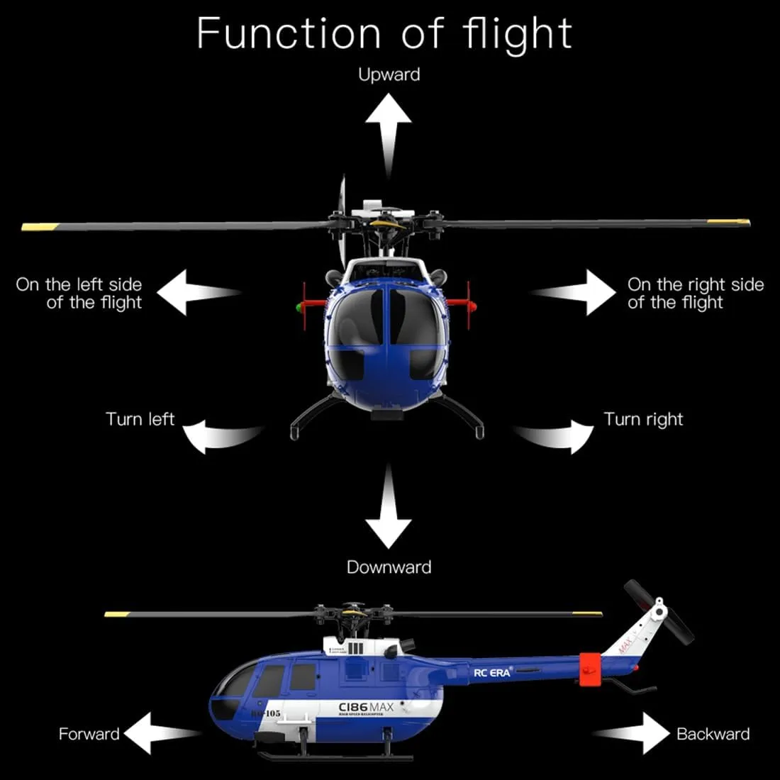 Helicoopter with afoul cattle Altitude Hold & Optical Flow, RTF Model with One-Key Takeoff for Adults C186MAX BO105 Gunship Helicopter with 6-Axis Gyro, 2.4G 4CH Flybarless RC 