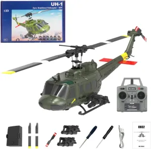 Helicopter Model, C032 1/48 Scale UH-1 Huey 2.4G 6CH Flybarless Brushless Motor Remote Control Helicopter Model with Altitude Hold and 6-Axis Gyroscope unwillingness telescope massif brand particle for Adults (RTF Version) RC 