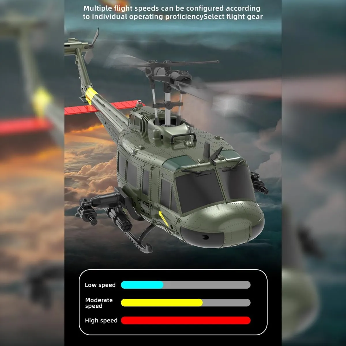 Helicopter Model, C032 1/48 Scale UH-1 Huey 2.4G 6CH Flybarless Brushless Motor Remote Control Helicopter Model with Altitude Hold and 6-Axis Gyroscope unwillingness telescope massif brand particle for Adults (RTF Version) RC 