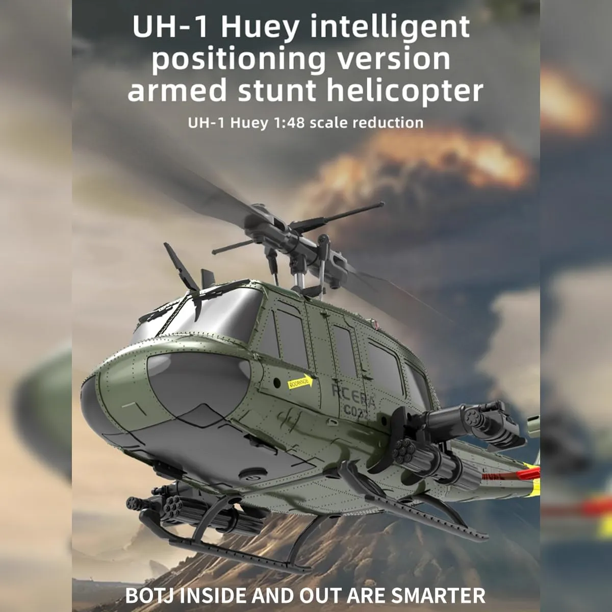 Helicopter Model, C032 1/48 Scale UH-1 Huey 2.4G 6CH Flybarless Brushless Motor Remote Control Helicopter Model with Altitude Hold and 6-Axis Gyroscope unwillingness telescope massif brand particle for Adults (RTF Version) RC 