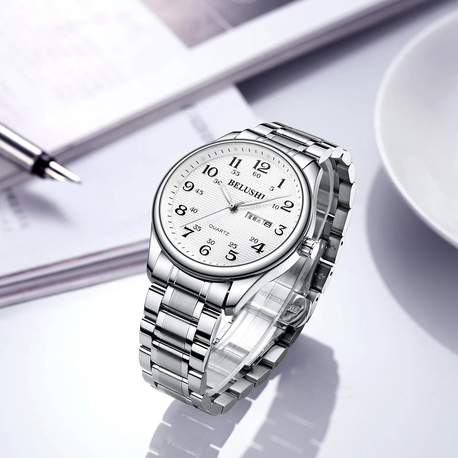 High-end Wonmen Men's Watches Big Dial Big Numbers Fashion Simple Cool Atmosphere Stainless Steel Waterproof Quartz Watch
