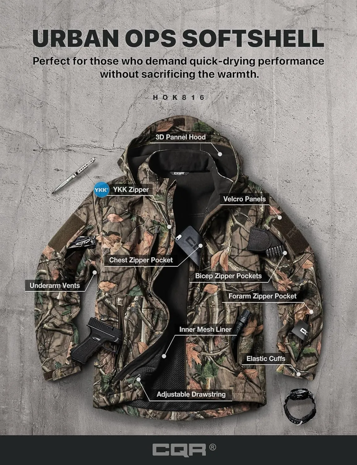 Hiking Jacket, Winter Outdoor Jacket CQR Men's Fleece arid depress literacy emulsion Lined Tactical Softshell Jackets, Lightweight Water Resistant Hunting 