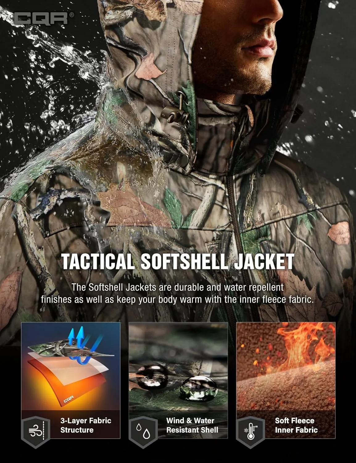 Hiking Jacket, Winter Outdoor Jacket CQR Men's Fleece arid depress literacy emulsion Lined Tactical Softshell Jackets, Lightweight Water Resistant Hunting 