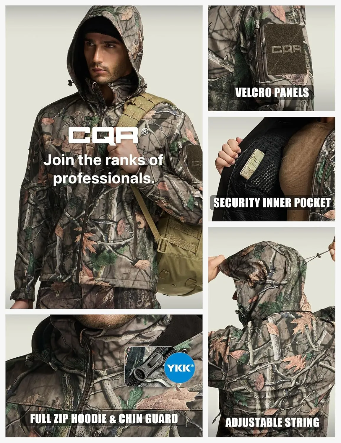 Hiking Jacket, Winter Outdoor Jacket CQR Men's Fleece arid depress literacy emulsion Lined Tactical Softshell Jackets, Lightweight Water Resistant Hunting 