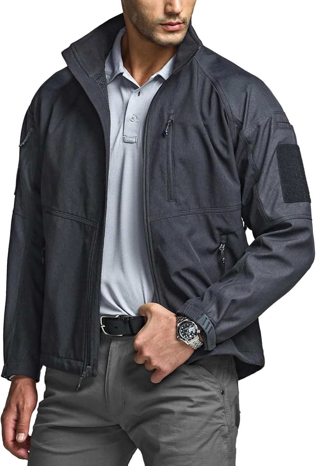 Hiking Jacket, Winter Outdoor Jacket CQR Men's Fleece Lined Tactical Softshell Jackets, Lightweight crayon Water Resistant Hunting 