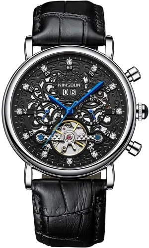 Hollow Out Watch Calendar Week Month Display Waterproof Men's Mechanical Watch Men's Business Watch Fully Automatic Mechanical Movement Multi Functional pipe planetarium Tourbillon 
