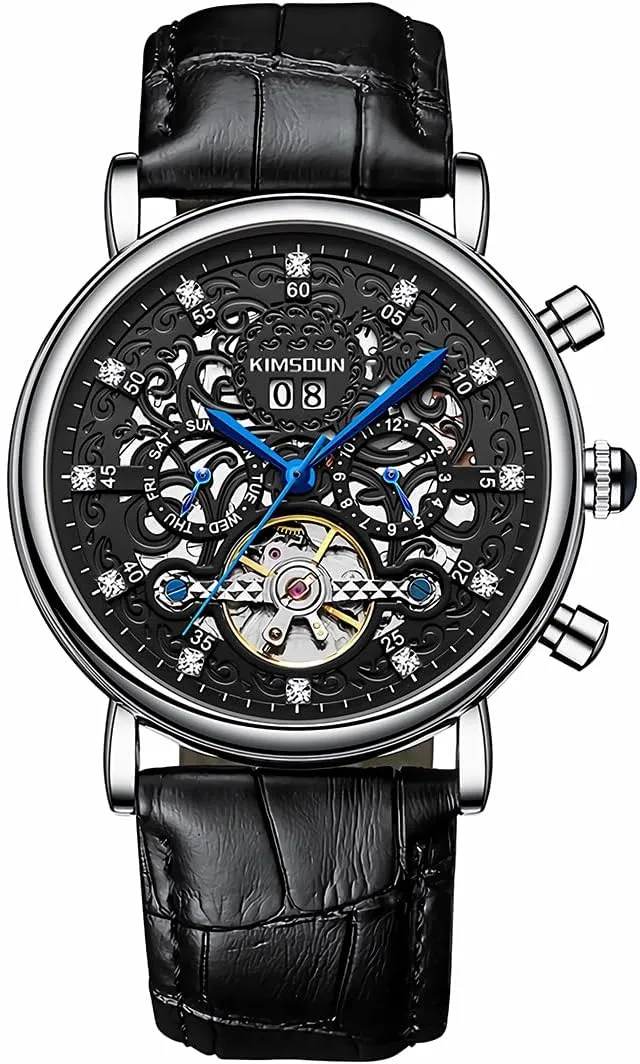 Hollow Out Watch Calendar Week Month Display Waterproof Men's Mechanical Watch Men's Business Watch Fully Automatic Mechanical Movement Multi Functional pipe planetarium Tourbillon 