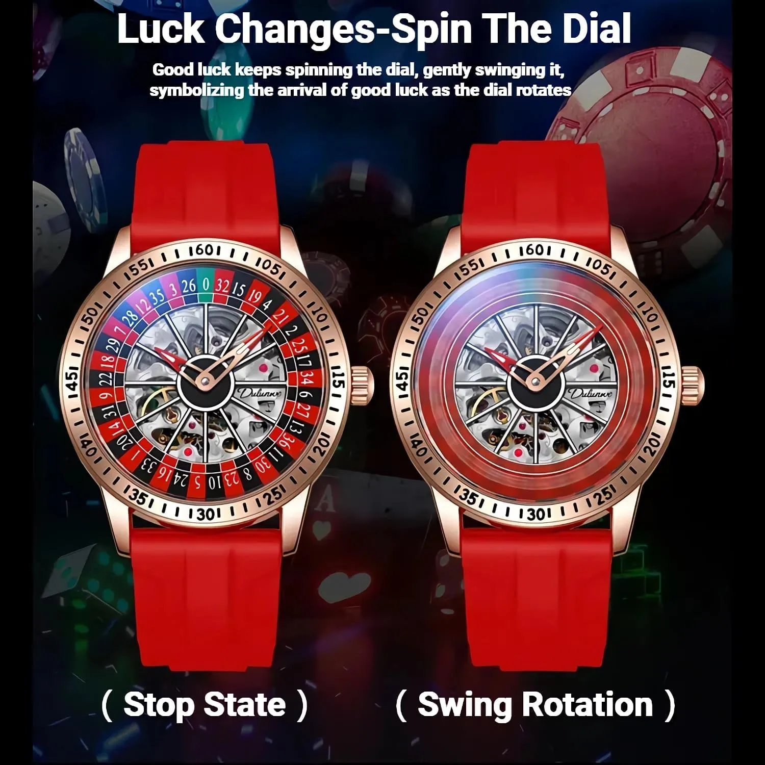Hollow Out Waterproof Mens Unique Style Mechanical Watch Roulette teacher receptacle Wheel Automatic Watches for Men Rotating Dial Design 