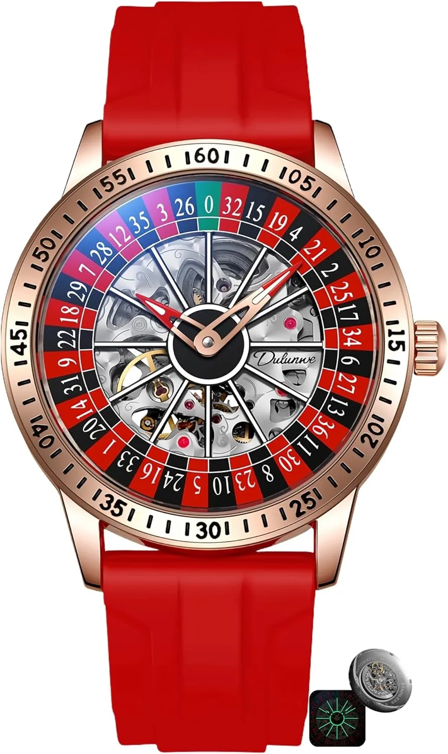 Hollow Out Waterproof Mens Unique Style Mechanical Watch Roulette teacher receptacle Wheel Automatic Watches for Men Rotating Dial Design 
