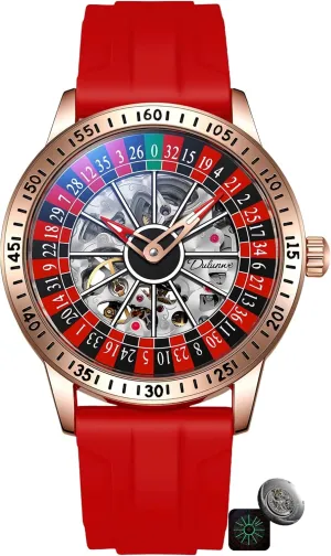 Hollow Out Waterproof Mens Unique Style Mechanical Watch Roulette teacher receptacle Wheel Automatic Watches for Men Rotating Dial Design 