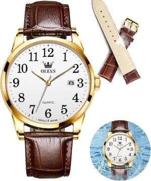Hombres Watch OLEVS Watch Men Mens Watches Watches for Men Leather Band slope Classic Brown Leather Watch Men, Analog Watch Men, Black Mens Leather Watch, Dress Waterproof Large Face Mens Watch,Relojes para 