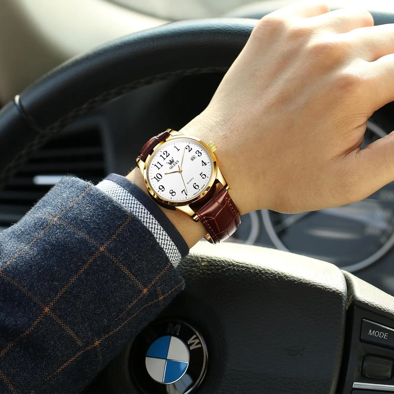 Hombres Watch OLEVS Watch Men Mens Watches Watches for Men Leather Band slope Classic Brown Leather Watch Men, Analog Watch Men, Black Mens Leather Watch, Dress Waterproof Large Face Mens Watch,Relojes para 