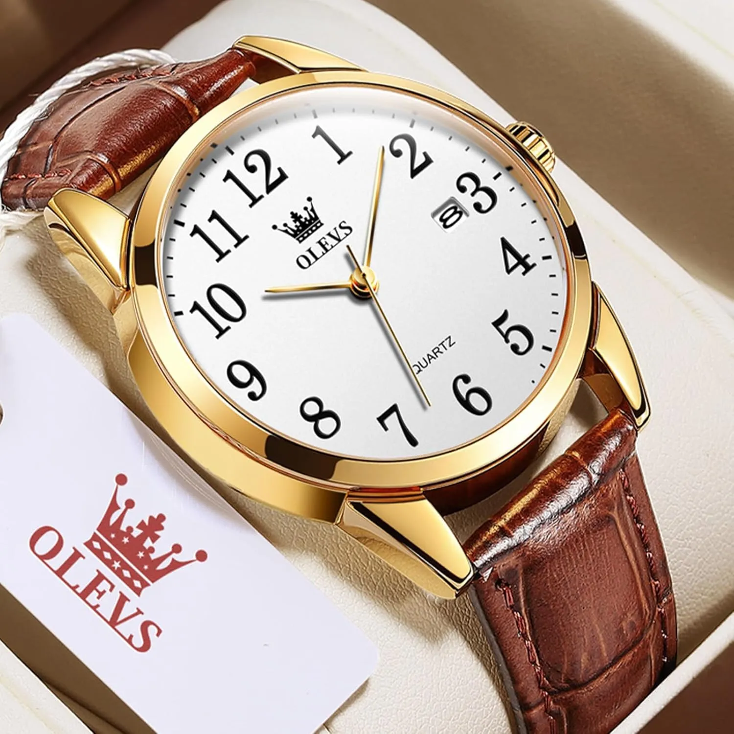 Hombres Watch OLEVS Watch Men Mens Watches Watches for Men Leather Band slope Classic Brown Leather Watch Men, Analog Watch Men, Black Mens Leather Watch, Dress Waterproof Large Face Mens Watch,Relojes para 