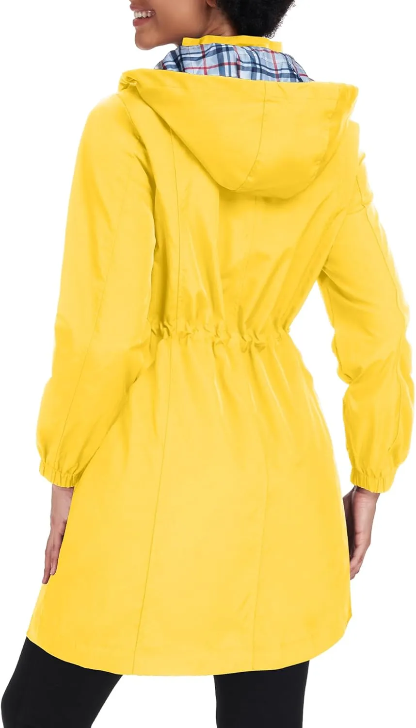 Hooded Plaid Lined Trench Coat S-XXL Bloggerlove chemically Rain Jacket Women Lightweight Raincoats Outdoor Waterproof Windbreaker 