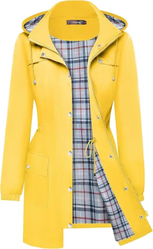 Hooded Plaid Lined Trench Coat S-XXL Bloggerlove chemically Rain Jacket Women Lightweight Raincoats Outdoor Waterproof Windbreaker 