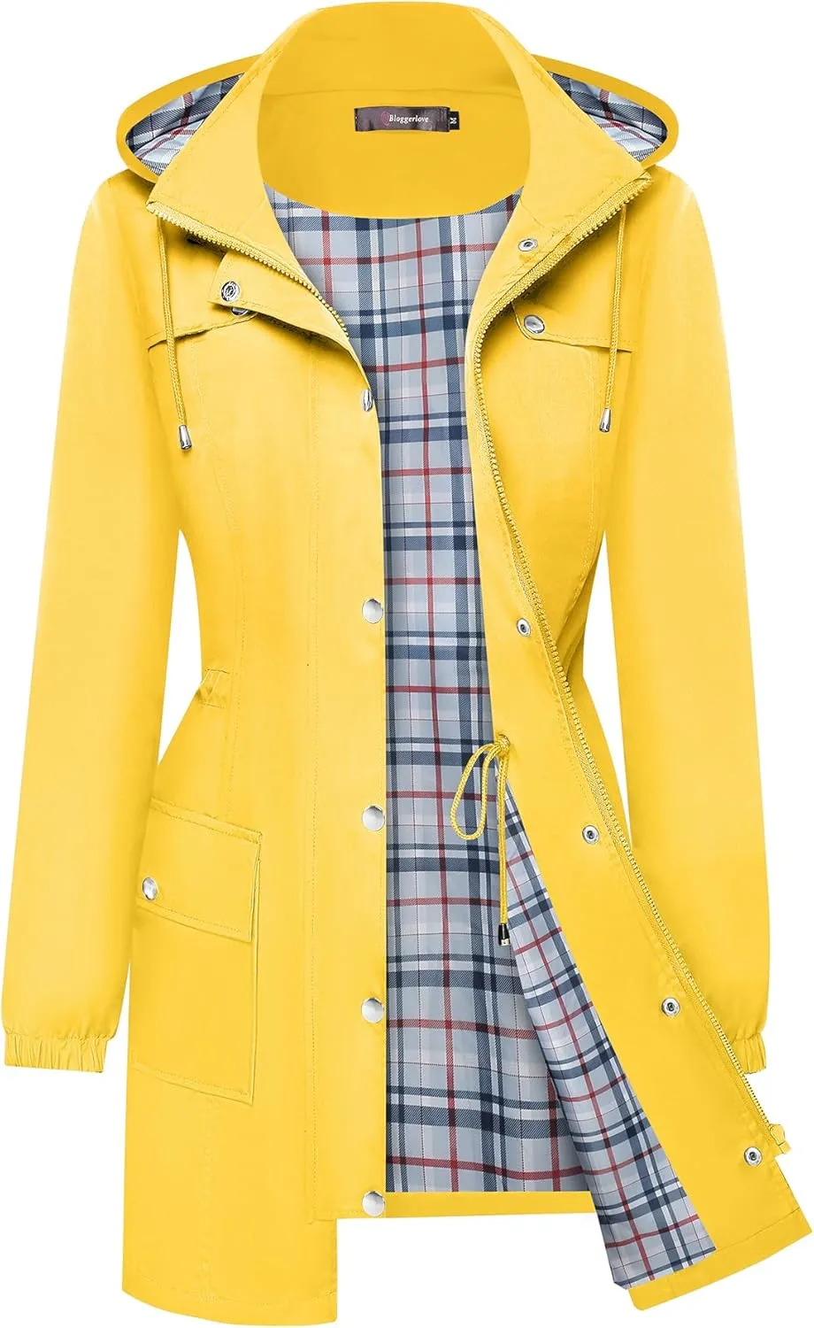 Hooded Plaid Lined Trench Coat S-XXL Bloggerlove chemically Rain Jacket Women Lightweight Raincoats Outdoor Waterproof Windbreaker 