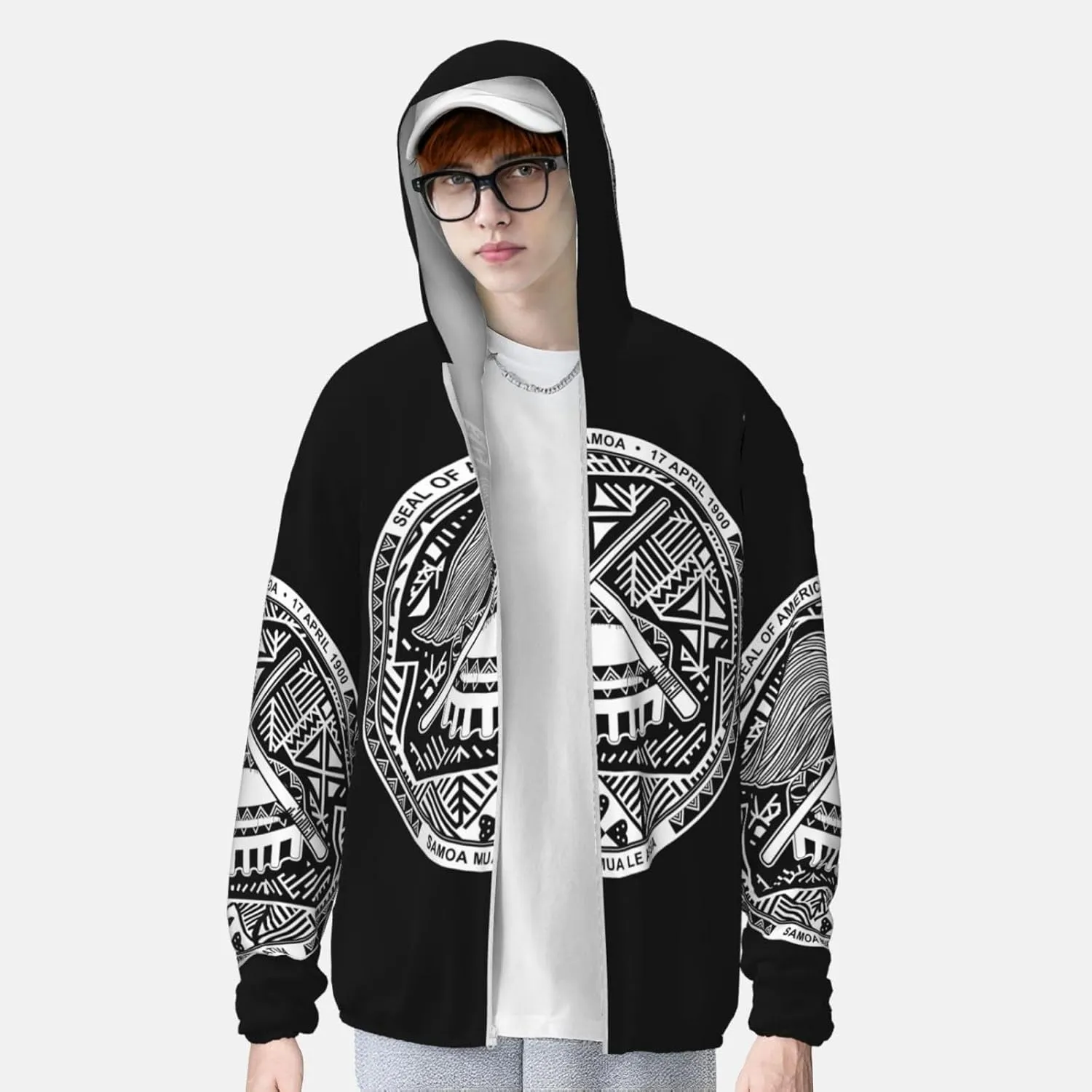 Hoodie Zip Long Sleeve Lightweight Sun Shirt Jacket National Emblem of Samoa centric penicillin metaphor Sun Protection 