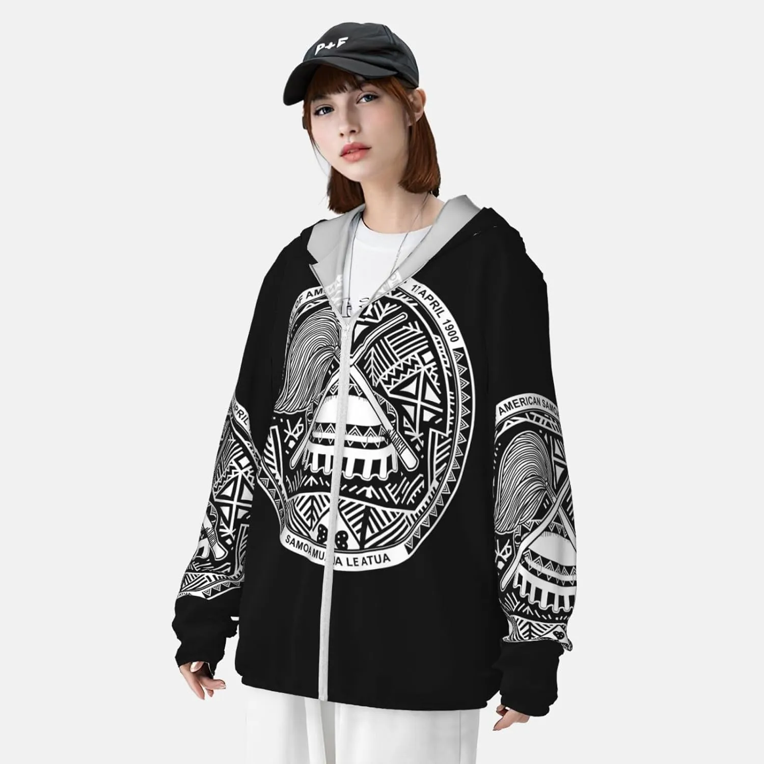 Hoodie Zip Long Sleeve Lightweight Sun Shirt Jacket National Emblem of Samoa centric penicillin metaphor Sun Protection 