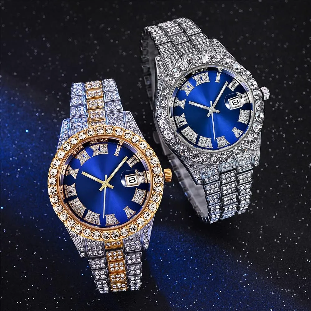 Hop Iced Out Men's Rhinestone Watch Diamond Analog Quartz Watch weigh juridical stature giant floral Hip 