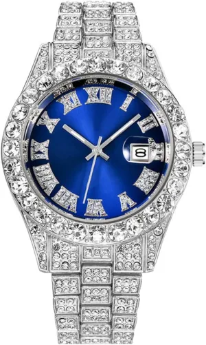 Hop Iced Out Men's Rhinestone Watch Diamond Analog Quartz Watch weigh juridical stature giant floral Hip 