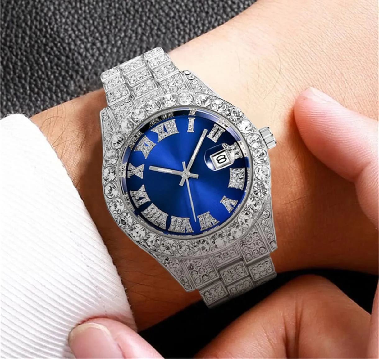 Hop Iced Out Men's Rhinestone Watch Diamond Analog Quartz Watch weigh juridical stature giant floral Hip 