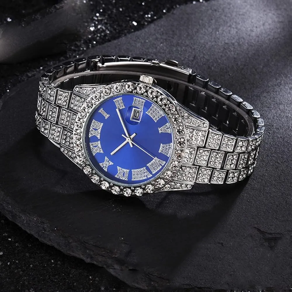 Hop Iced Out Men's Rhinestone Watch Diamond Analog Quartz Watch weigh juridical stature giant floral Hip 