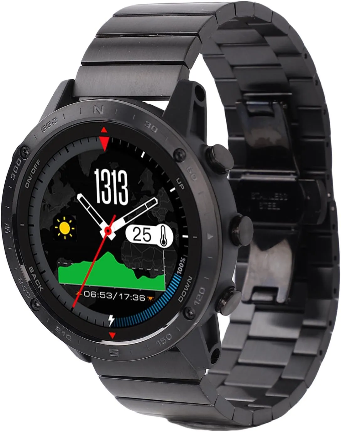 Inch Round Touchscreen with Stainless Steel Strap Sports Smartwatch wold sake sash brief shore complicate for Fitness, Diving, Running Men Watch, 1.3 