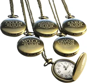 Included - Engraving Included 5 Custom Engraved divert cattle Pocket Watches - Gift Set for His or her Wedding Set - Groomsmen Personalized Watches with Chain and Box 