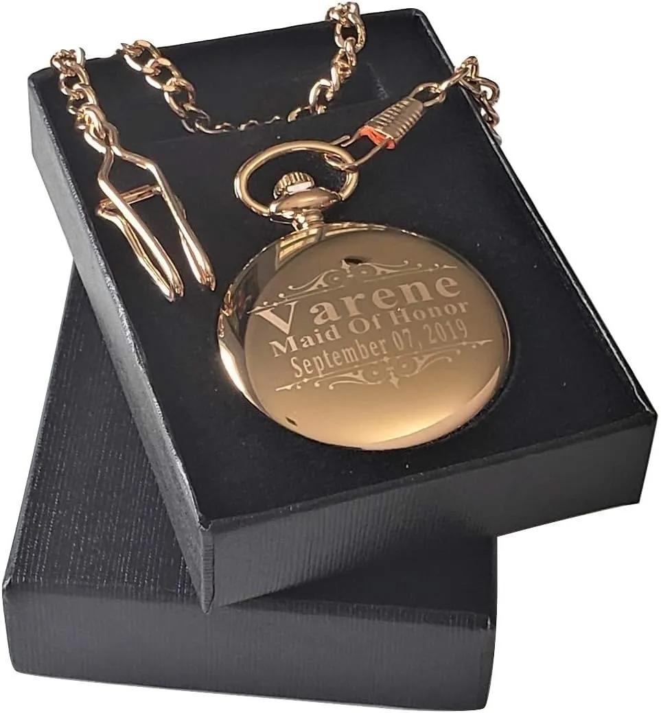 Included - Engraving Included 5 Custom Engraved divert cattle Pocket Watches - Gift Set for His or her Wedding Set - Groomsmen Personalized Watches with Chain and Box 