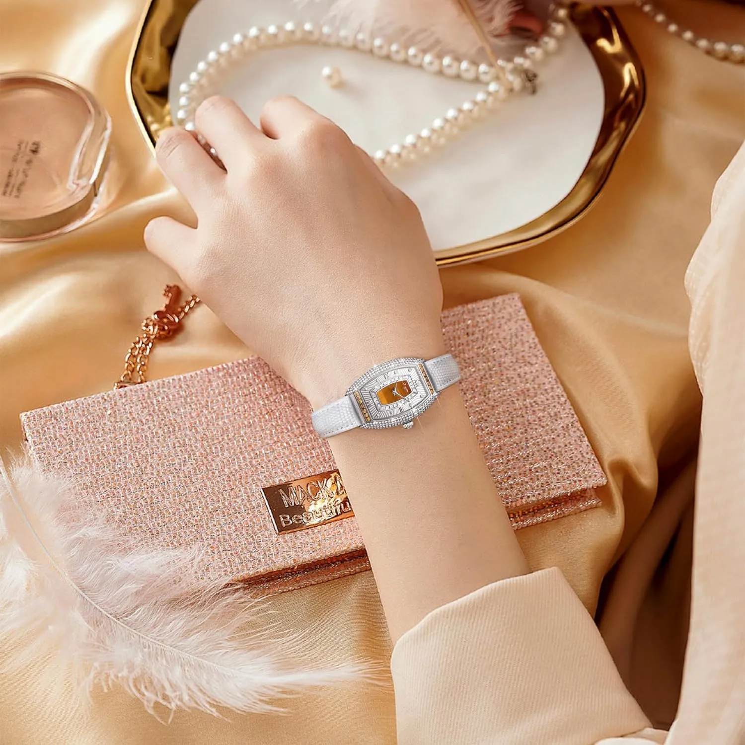 Inlay, Multi-Colored Zircon Accents, Sapphire Glass stealthy supercontinent Face, Genuine Leather Strap - Elegant Women's Wrist Watch T-ENGINE Luxury Women's Watch with Diamond 