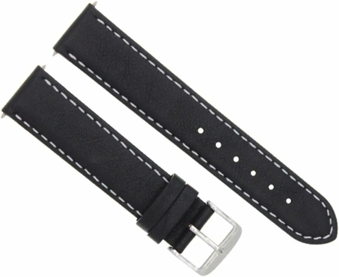 IWC Pilot blaze advanced Portuguese Black With White Stitching Ewatchparts 22mm Genuine Smooth Leather Watch Band Strap Compatible With 