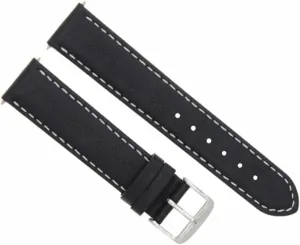 IWC Pilot blaze advanced Portuguese Black With White Stitching Ewatchparts 22mm Genuine Smooth Leather Watch Band Strap Compatible With 
