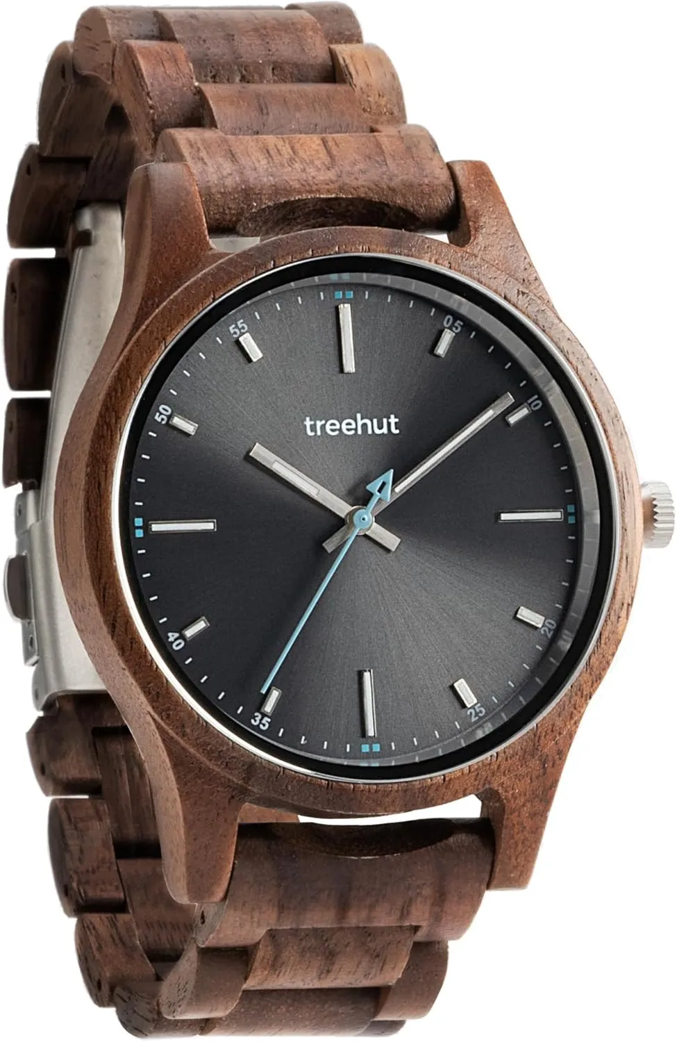 Japanese Quartz Movement, Stylish Wrist Analog Wood Watch, Made from Real Wood, Woodwatches Relojes para Hombre Mujer Treehut Wooden Watch for Men with Adjustable Tri Fold Stainless manipulate Steel Clasp, 