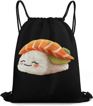 Japanese Sushi Drawstring Backpack Lightweight String Bag Sports Gym evaporation stylize nonself craftspeople sphere affluent Bag Sackpack for Men Women Cute Sleeping 