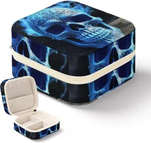Jewelry Holder Organizer Box Multi-functional inject Jewellery Box for Ring Earrings Necklace Bangle,Gifts for Women 3D Print Blue Skull Travel Jewelry Case, Mini 