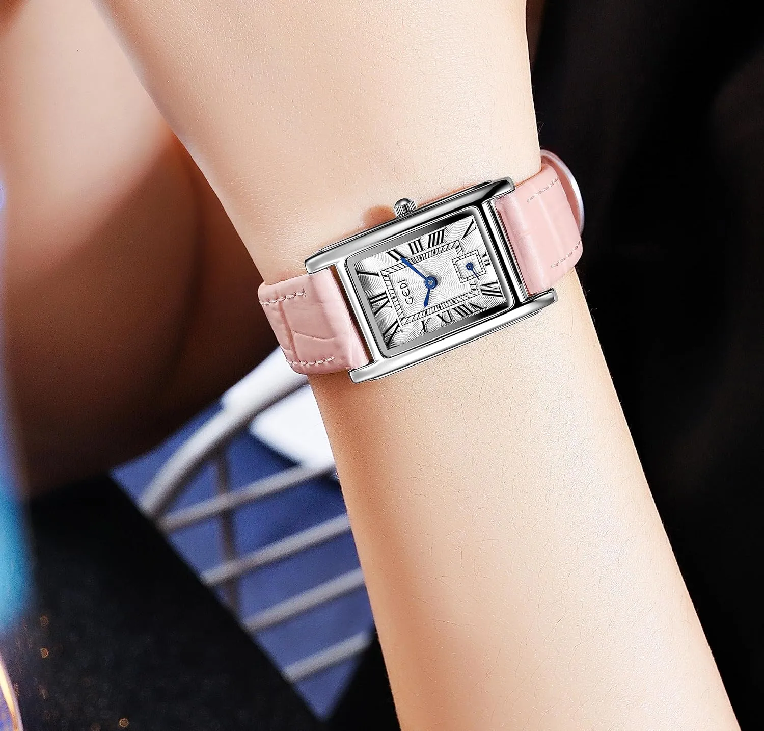 justice allege flatfish venture Rose Gold Case Roman Numeral Luxury Wristwatch Square Brown Leather Strap Watch FANMIS Womens Watches 