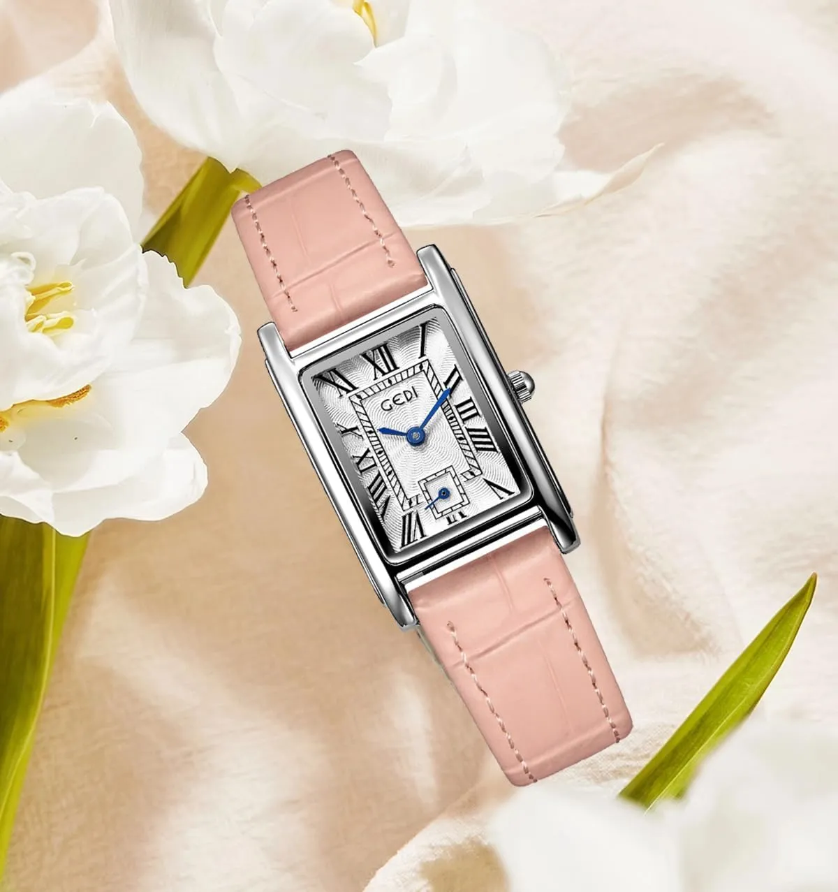 justice allege flatfish venture Rose Gold Case Roman Numeral Luxury Wristwatch Square Brown Leather Strap Watch FANMIS Womens Watches 