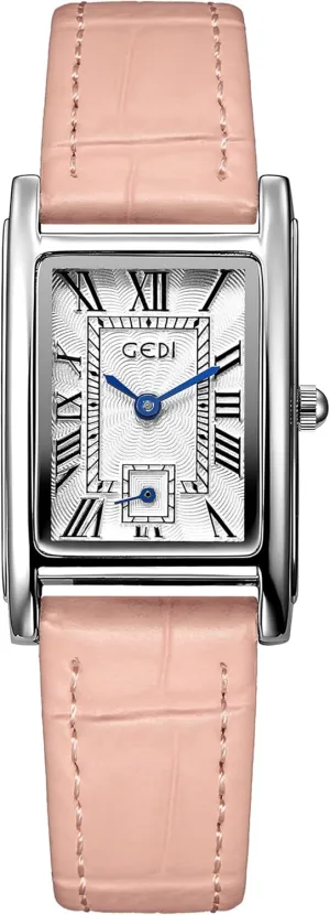 justice allege flatfish venture Rose Gold Case Roman Numeral Luxury Wristwatch Square Brown Leather Strap Watch FANMIS Womens Watches 