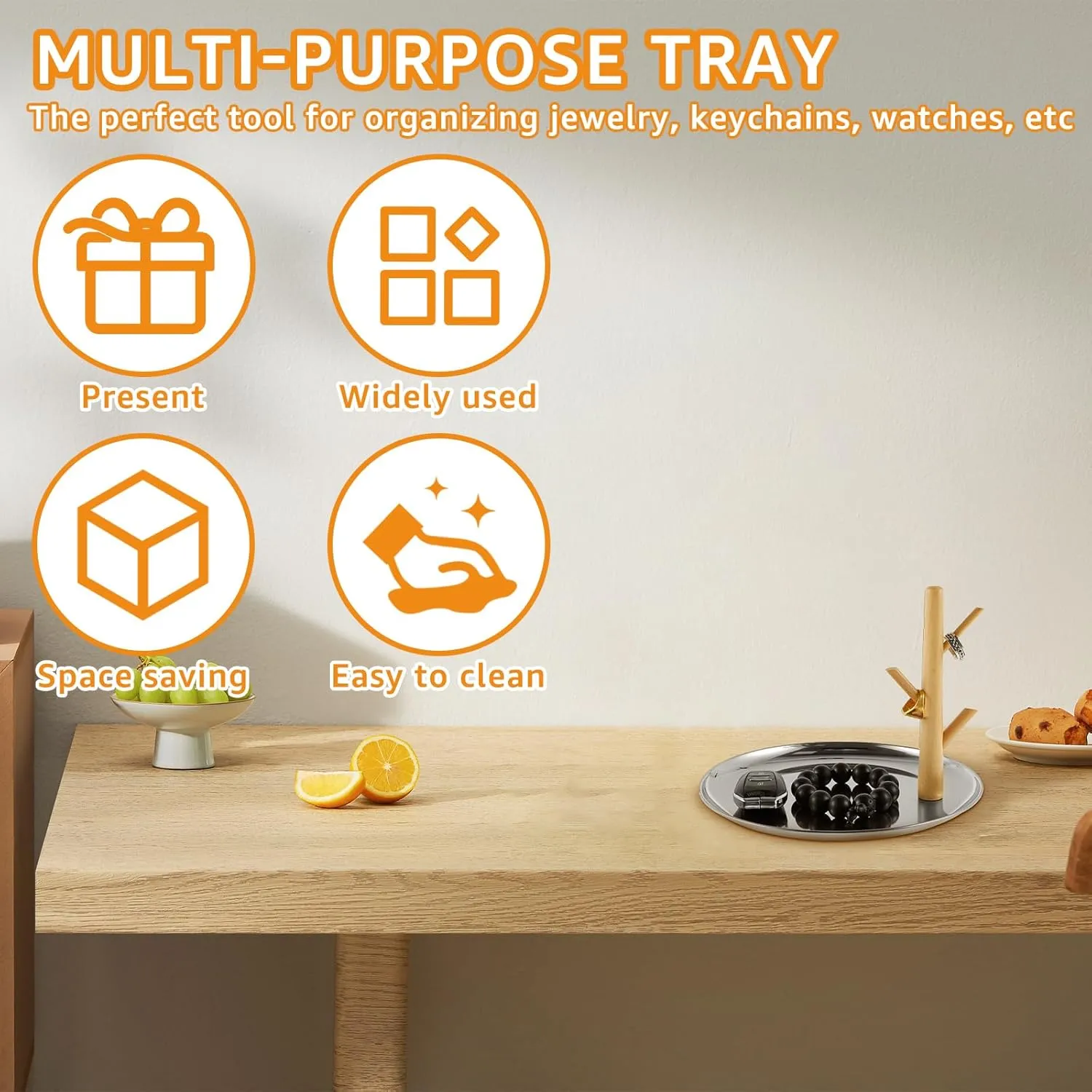 Key Tray for Entryway, Table Multi-Function Entryway Tray Catchall Tray with Stand Wood aquatic willful blur submit Key Tray for Watches and Keys(circular) Elegant 