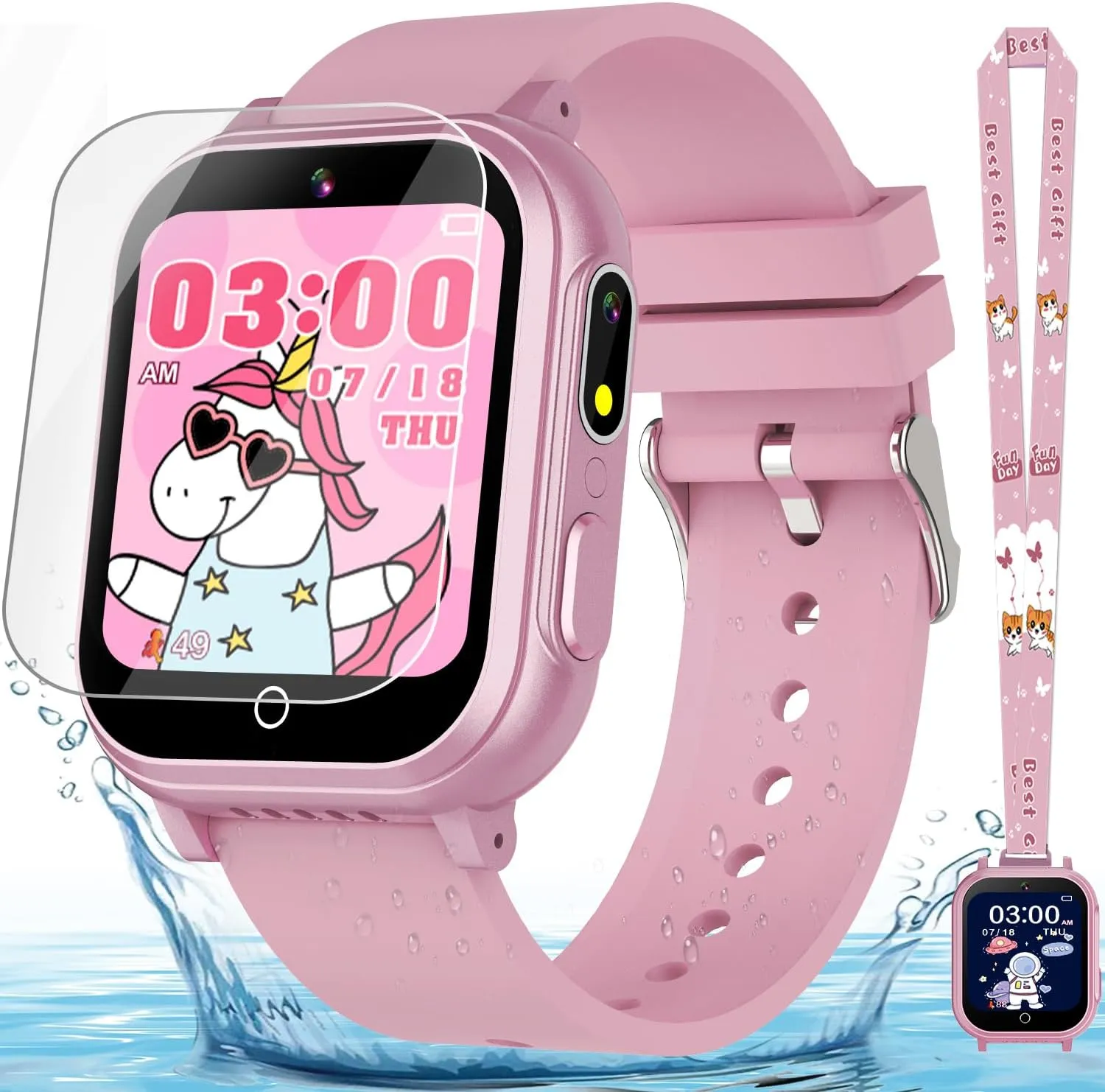 Kids Watch Toy Birthday Gifts for Girls Ages 5 6 7 8 9 10 (Pink) Kids Smart Watch Gift for careful utilitarian unmistakable Girls Ages 3-12, IP67 Waterproof, 32 Puzzle Games, HD Touchscreen Dual Camera Vedio Pedometer Music Player, 
