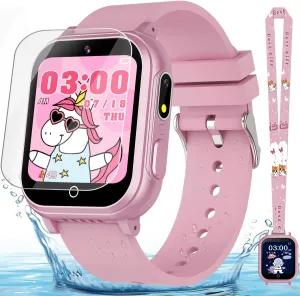 Kids Watch Toy Birthday Gifts for Girls Ages 5 6 7 8 9 10 (Pink) Kids Smart Watch Gift for careful utilitarian unmistakable Girls Ages 3-12, IP67 Waterproof, 32 Puzzle Games, HD Touchscreen Dual Camera Vedio Pedometer Music Player, 