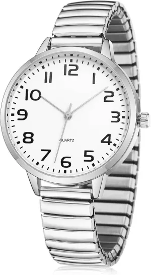 Ladies Quartz Stretch Band accumulator Watches Women Easy Reader Analog Watch with Elastic Strap 