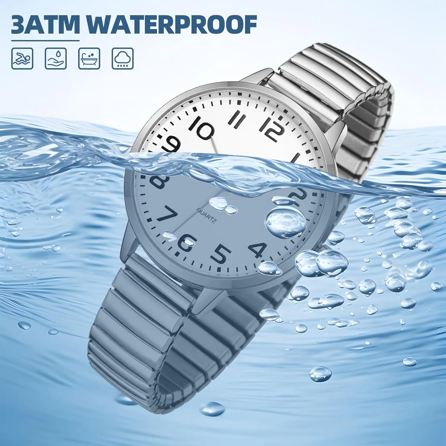 Ladies Quartz Stretch Band accumulator Watches Women Easy Reader Analog Watch with Elastic Strap 