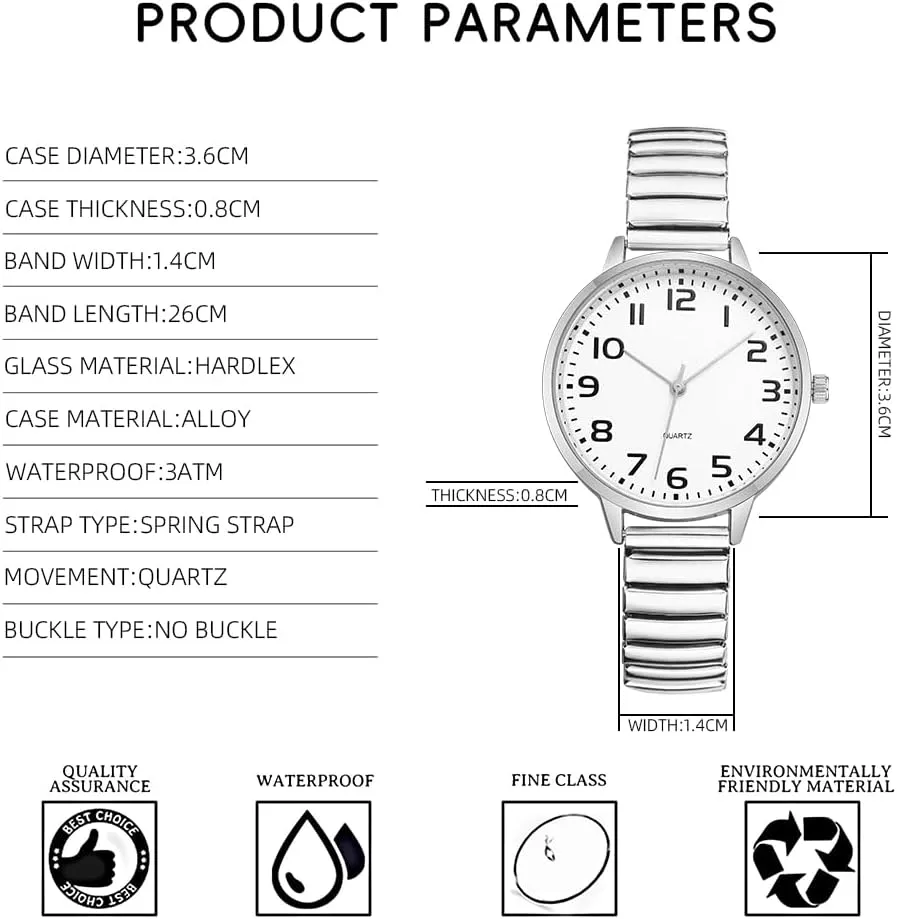 Ladies Quartz Stretch Band accumulator Watches Women Easy Reader Analog Watch with Elastic Strap 