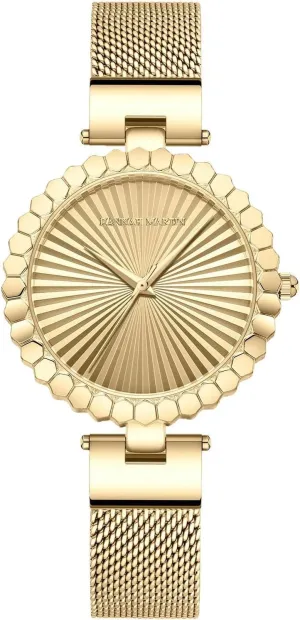 Ladies Watch with Honeycomb Bezel messy secular & Sunray Dial, Minimalist Vintage Style Stainless Steel Mesh Band, Dainty Quartz Timepiece MASTOP Gold Watches for Women �C Elegant 