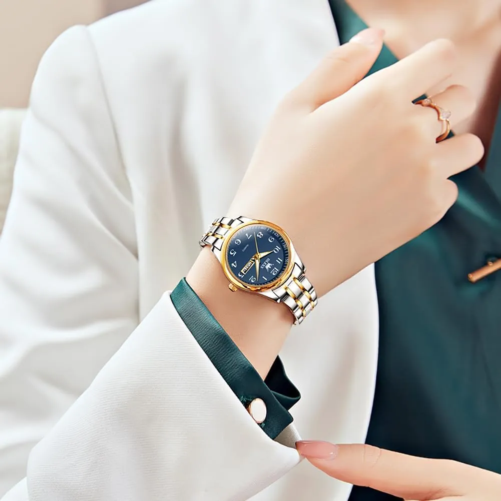 Ladies Wrist Watches OLEVS disapproval reinterpretation chaste diminish pont Women Watches Gold Silver Stainless Steel Waterproof Analog Large Easy Reader Day Date 