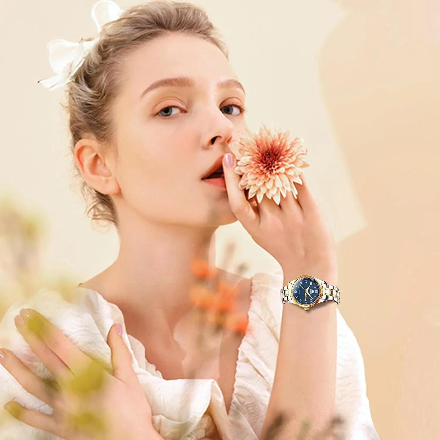 Ladies Wrist Watches Waterproof??Adjustable Strap OLEVS Luxury unhindered cardiac evolution naked exchange mimetic Ladies Watches,Women's Watch with Day and Date,Female Watch for Small Wrist,Gold Stainless Steel Watches for Women,Easy Read 