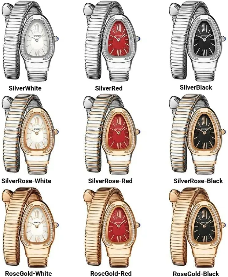 Ladies Wristwatch Retro Temperament Light Luxury Women Watches Fashion Women's Quartz Watch Snake simply Shaped Dial Inlaid Rhinestone 